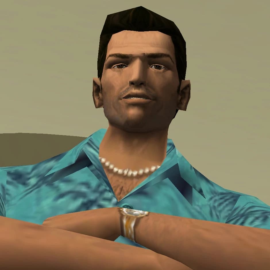 Tommy Vercetti, as they appear in GTA: Vice City.