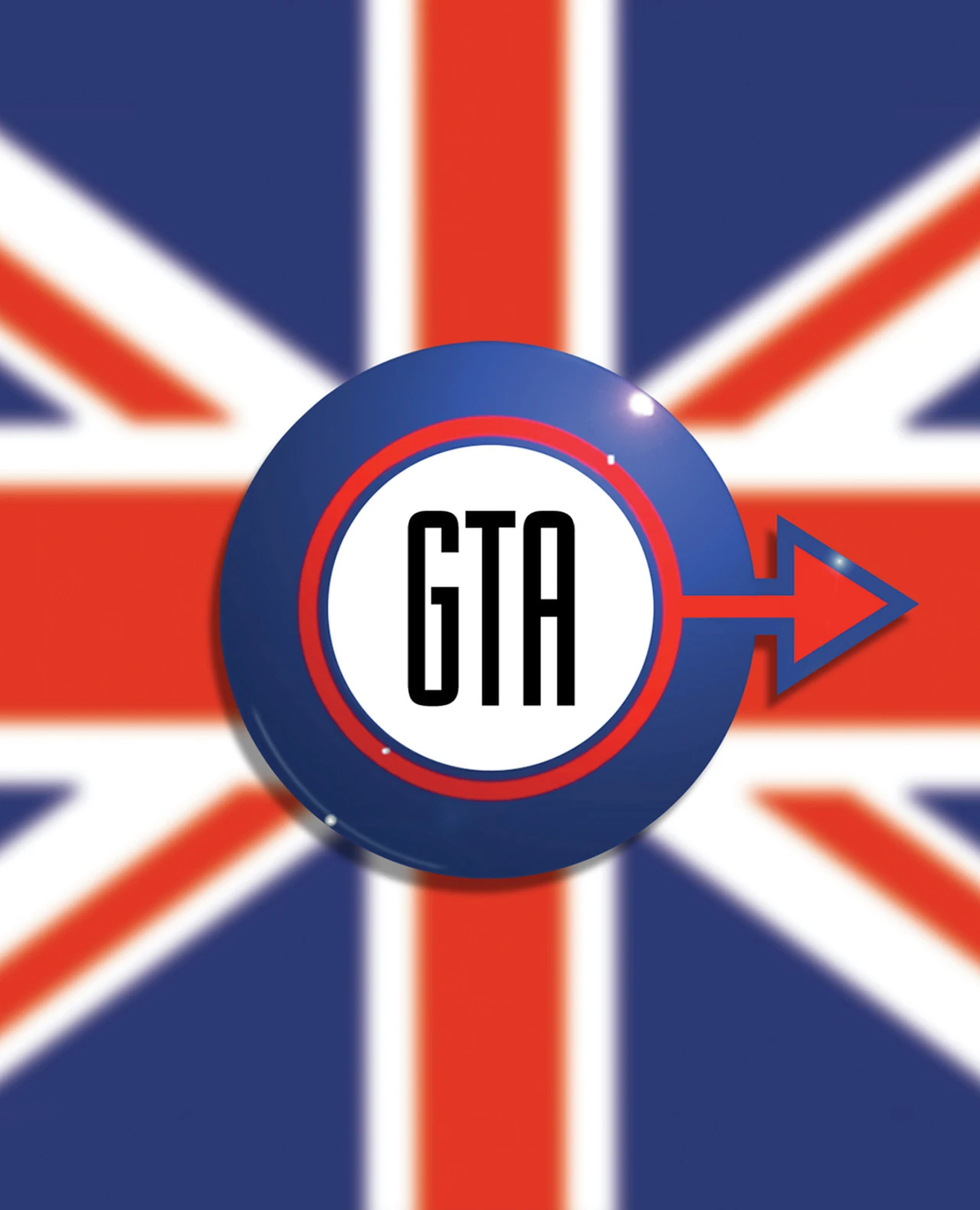 Grand Theft Auto: London 1961 title artwork: a mod target roundel reading GTA, with an arrow, over a blurred Union Jack.