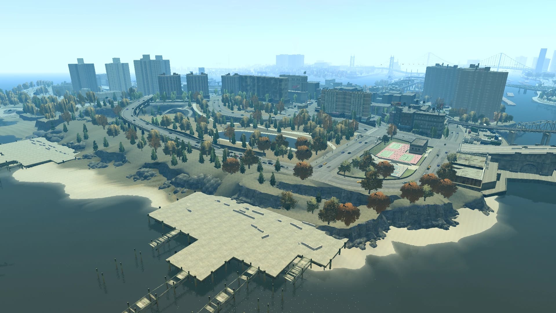Bohan from above, tenement blocks and elevated roads on the far side of the river from Algonquin.