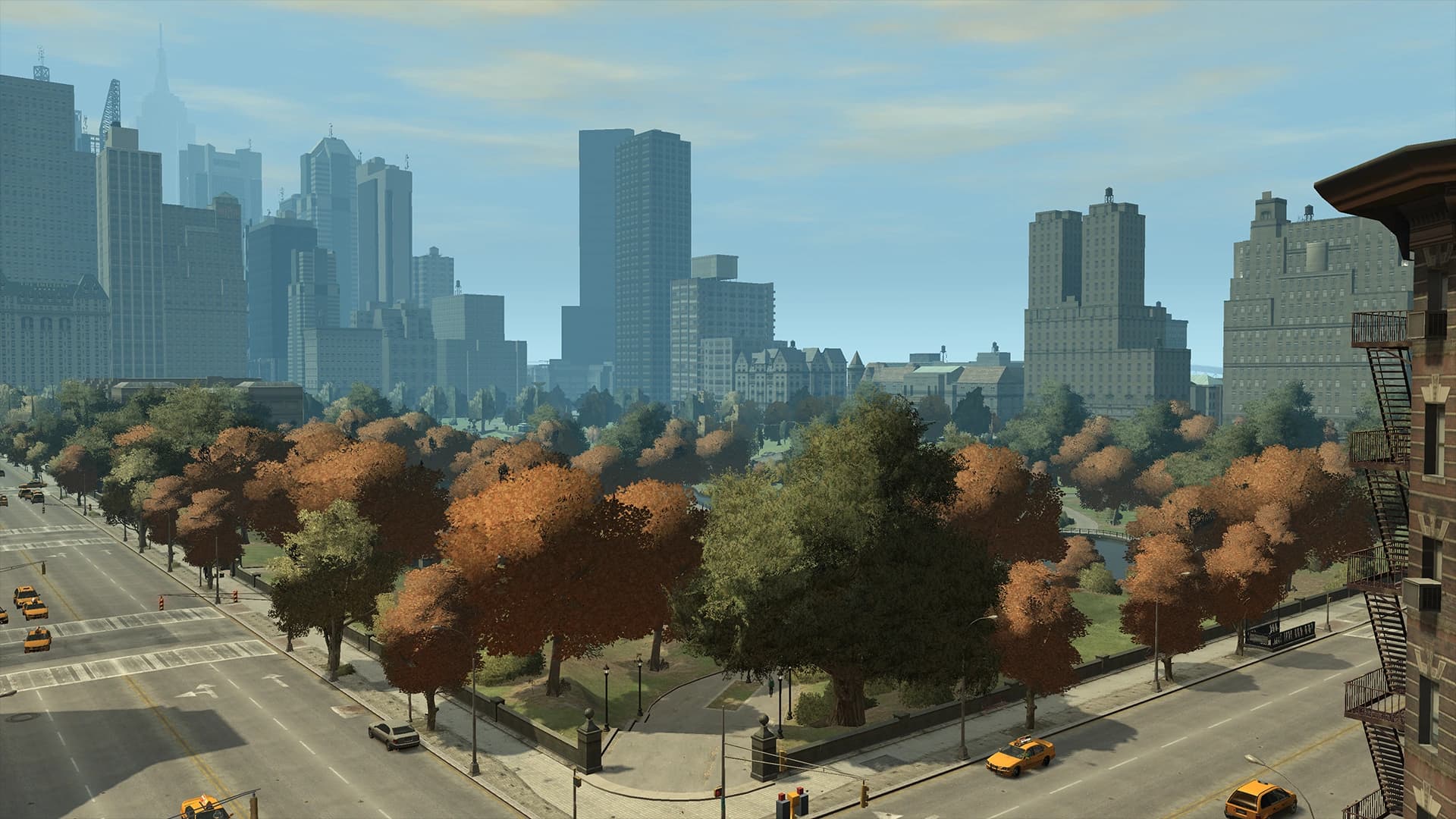 Middle Park in Algonquin, a rectangle of trees and paths cut between the surrounding blocks.