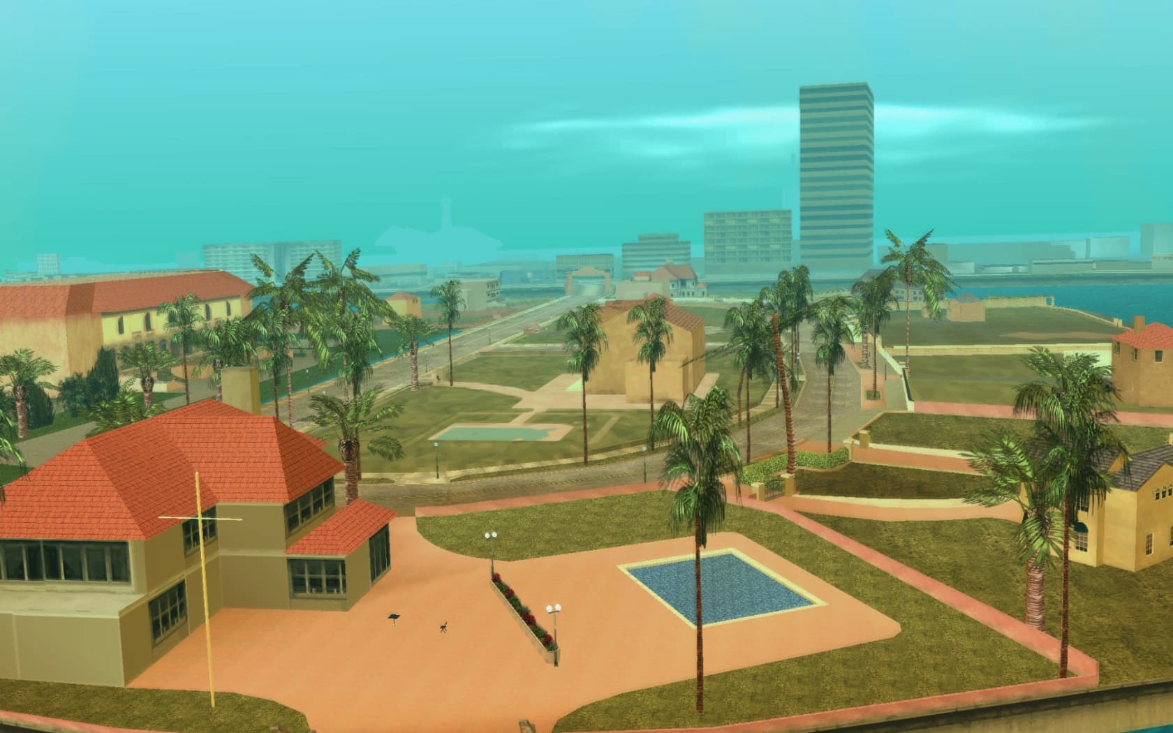 Starfish Island, gated houses with pools and lawns behind their walls.