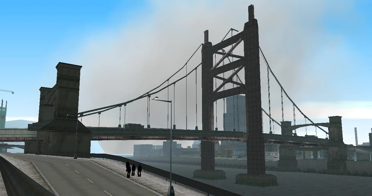The Callahan Bridge carrying its road across the water between Portland and Staunton Island.