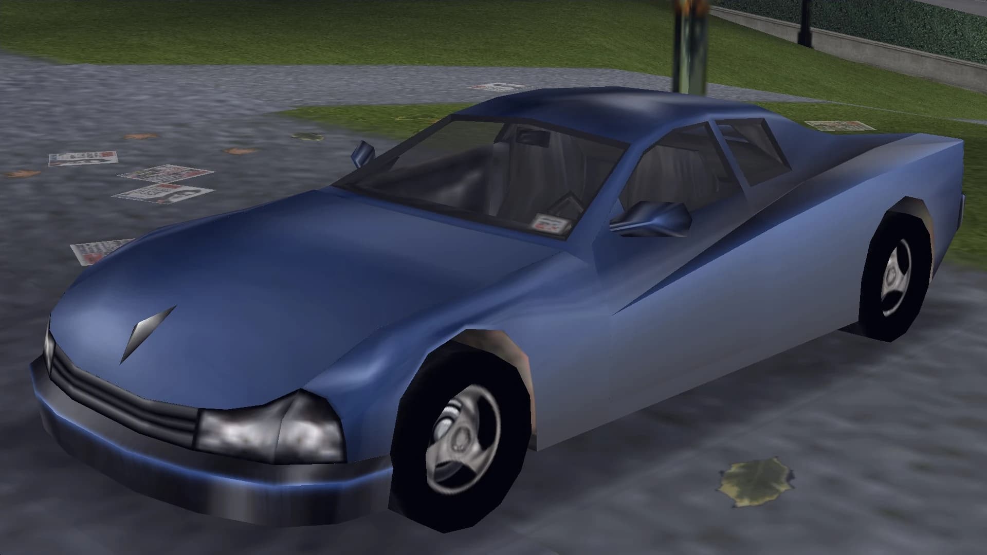 A blue Cheetah sports coupe, front three-quarter view.