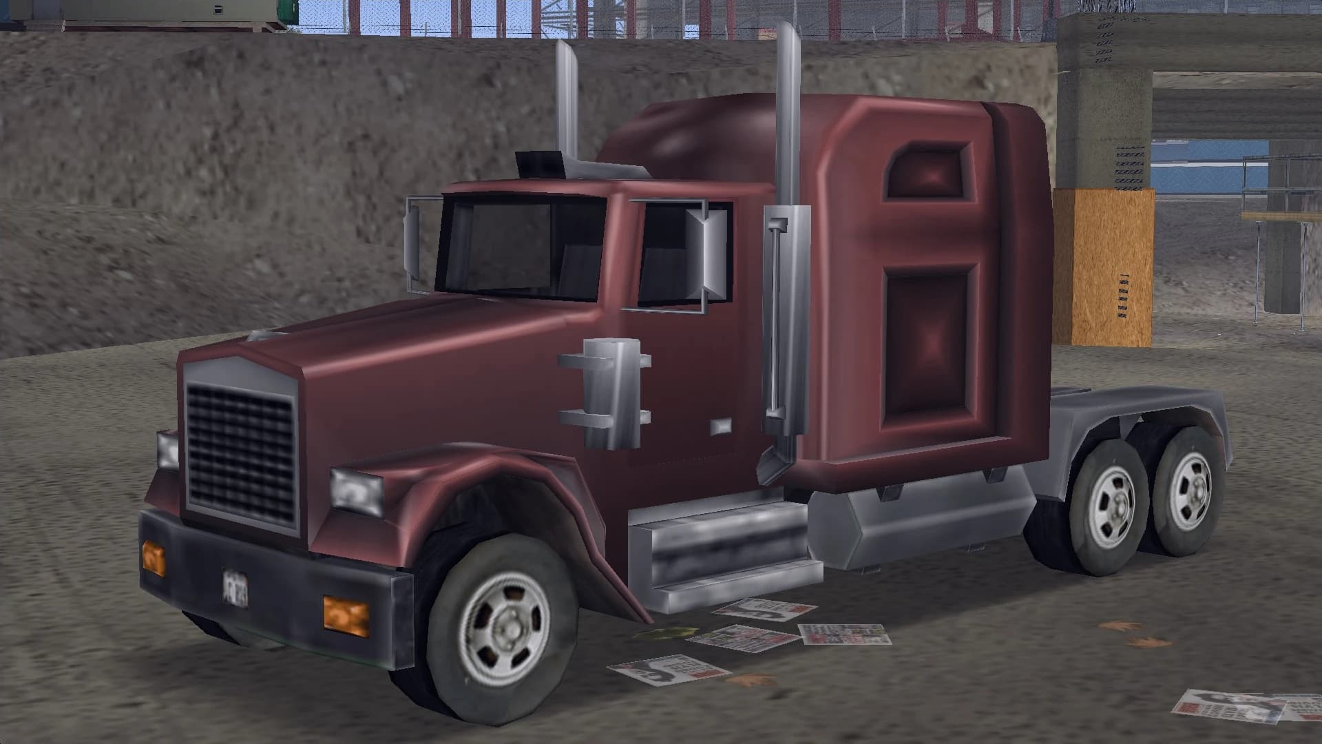 A maroon Linerunner tractor unit, front three-quarter view.