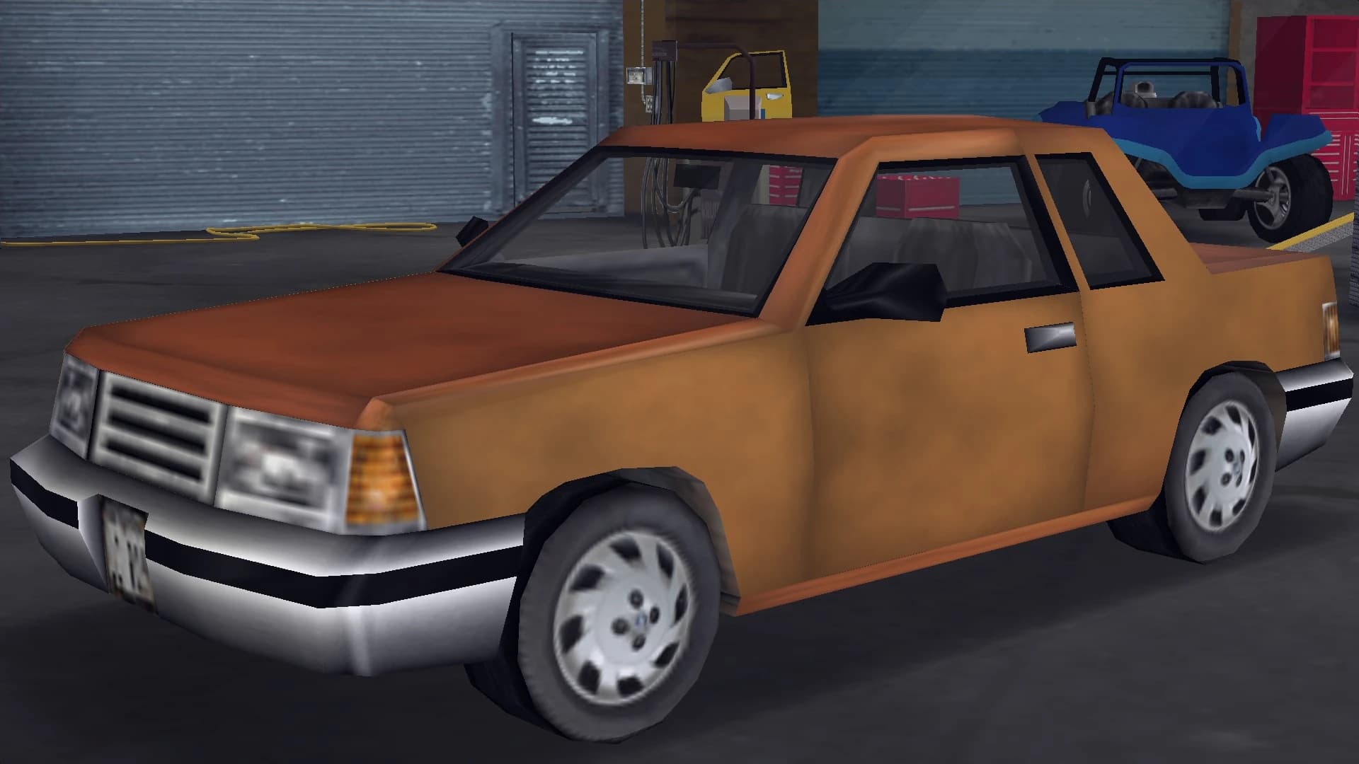 An orange Manana coupe, front three-quarter view.