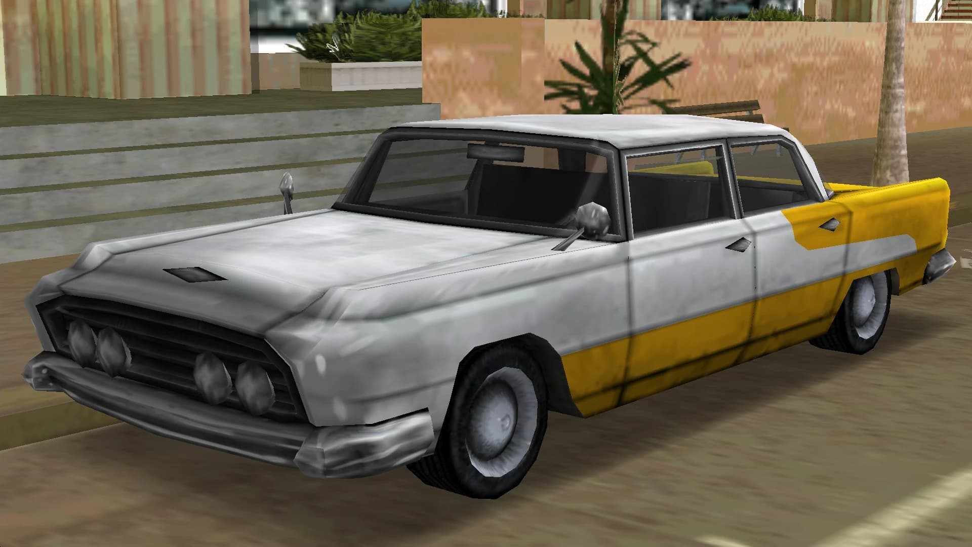 A white and yellow Oceanic saloon, front three-quarter view.