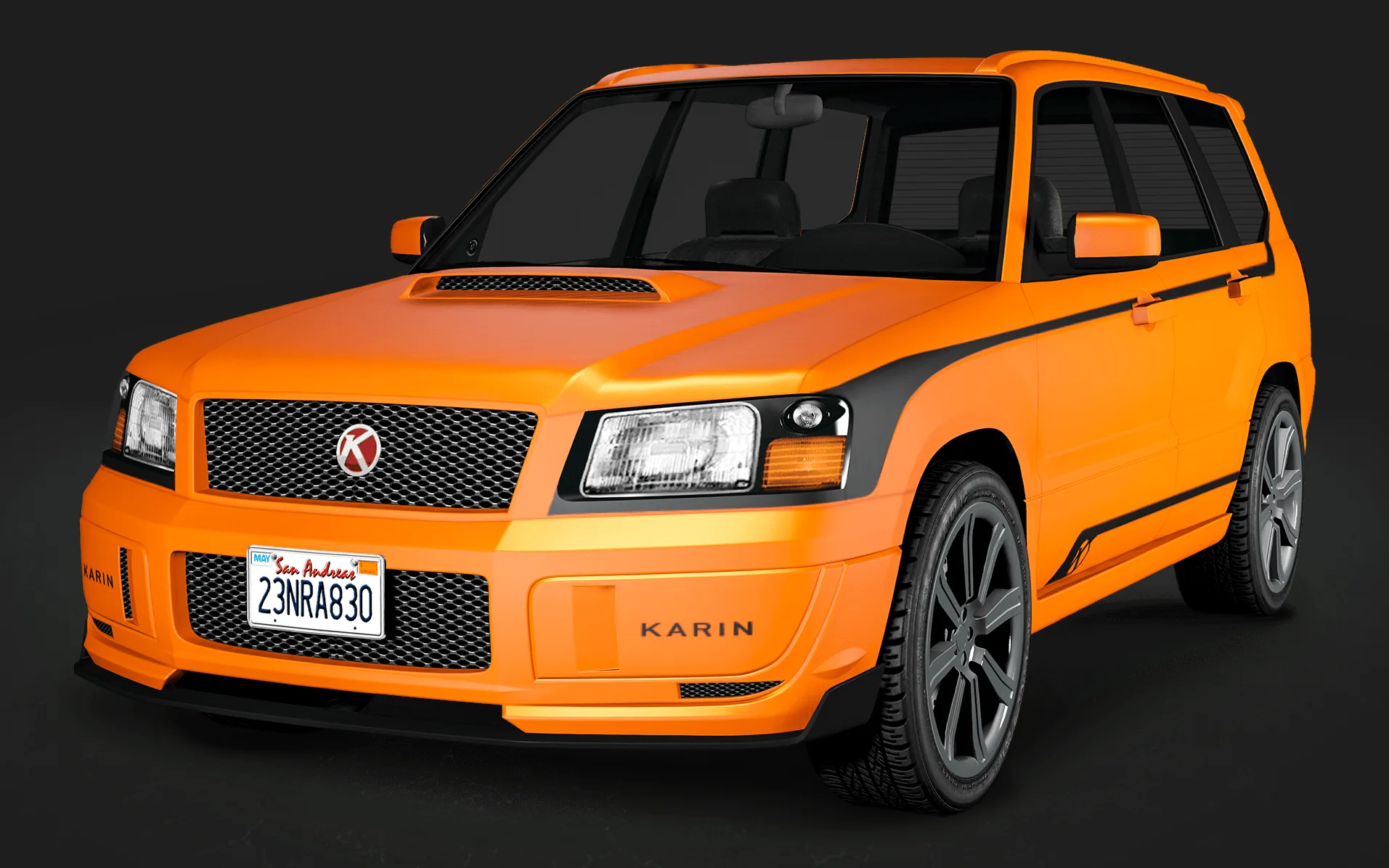 An orange Karin Woodlander SUV, front three-quarter view, in GTA Online.
