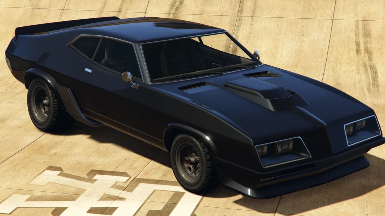 A black Vapid Apocalypse Imperator with exposed rear wheels and a bonnet scoop, front three-quarter view.