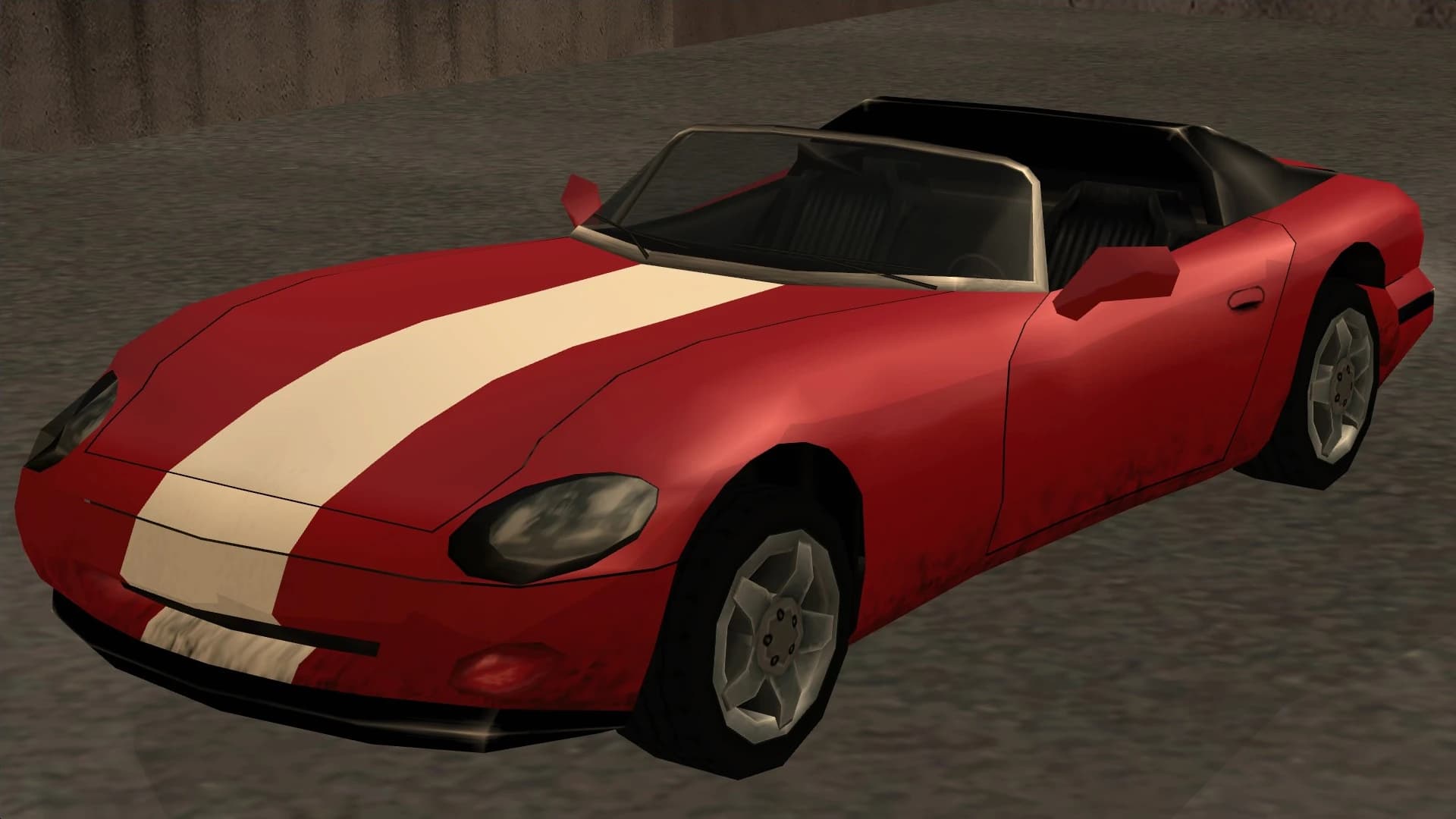 The Banshee, a low two-seat roadster with a long bonnet, front three-quarter view.