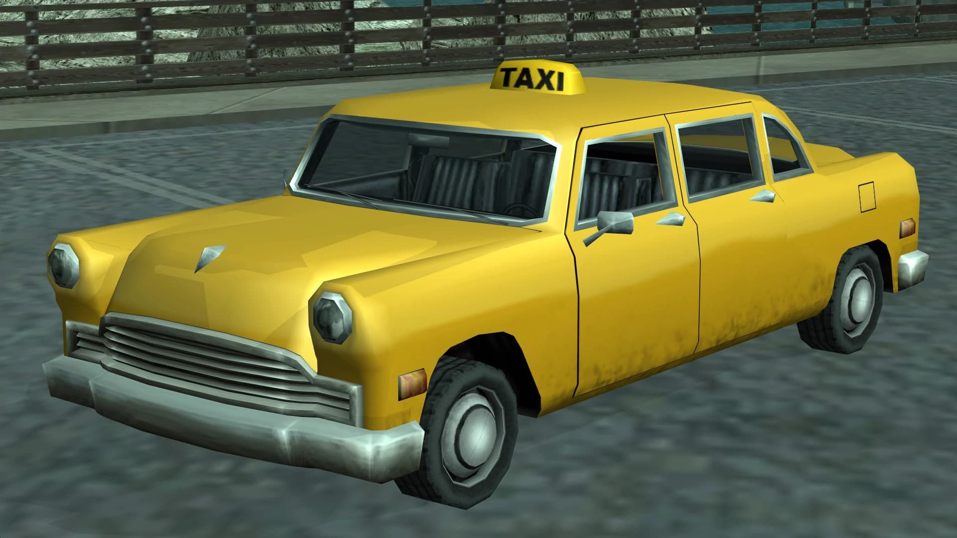 The Cabbie, an older four-door saloon in taxi trim, front three-quarter view.