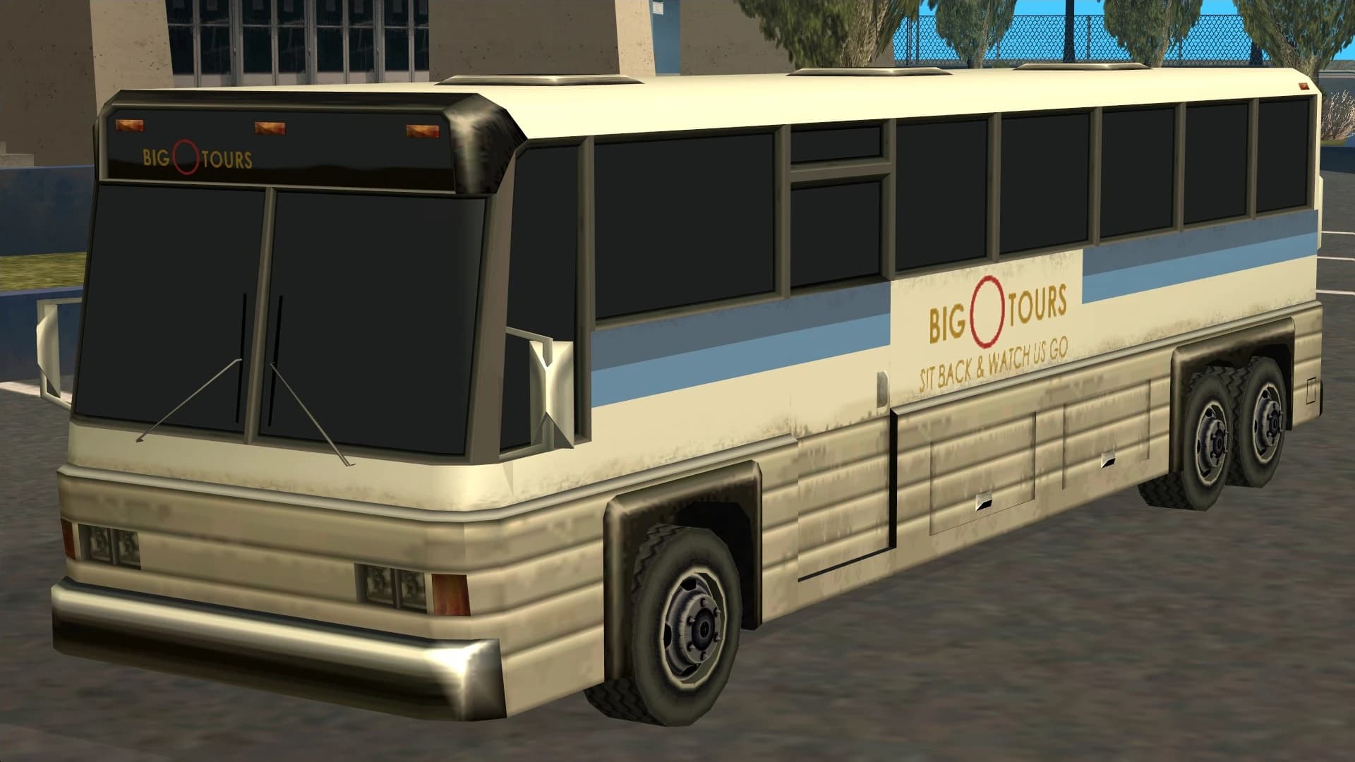 The Coach, a long-distance touring coach, front three-quarter view.