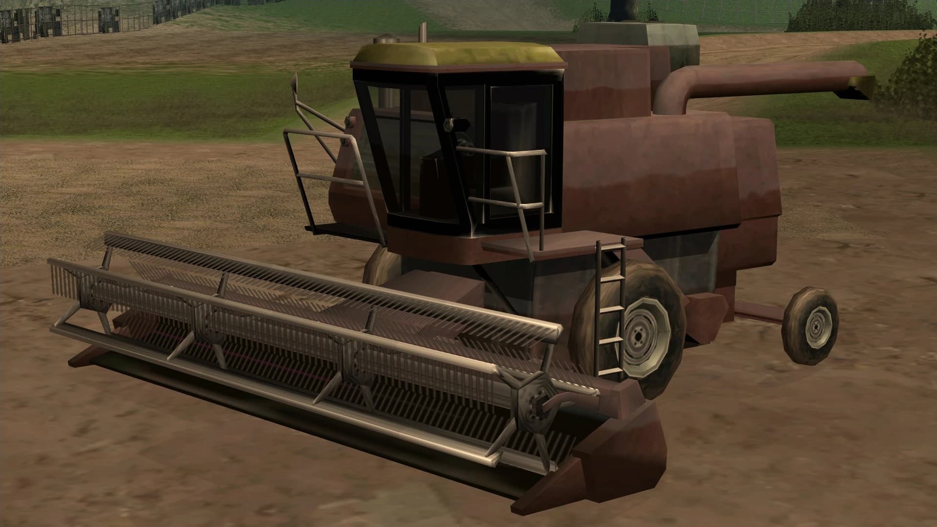 The Combine Harvester, a farm harvester with a wide cutting header, front three-quarter view.