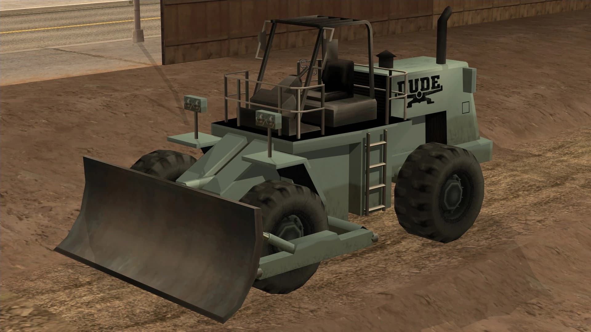 The Dozer, a tracked bulldozer with a front blade, front three-quarter view.