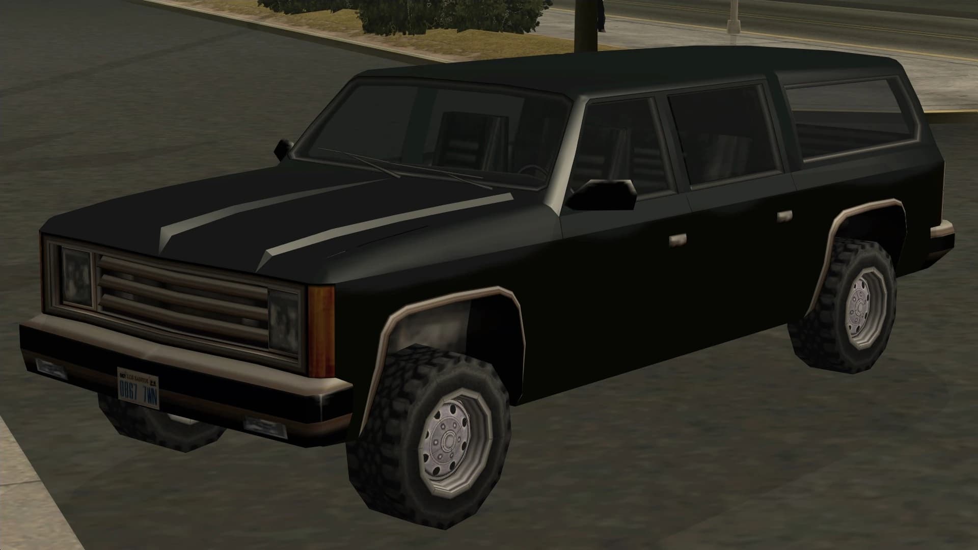 The FBI Rancher, a black four-door off-roader in unmarked federal trim, front three-quarter view.