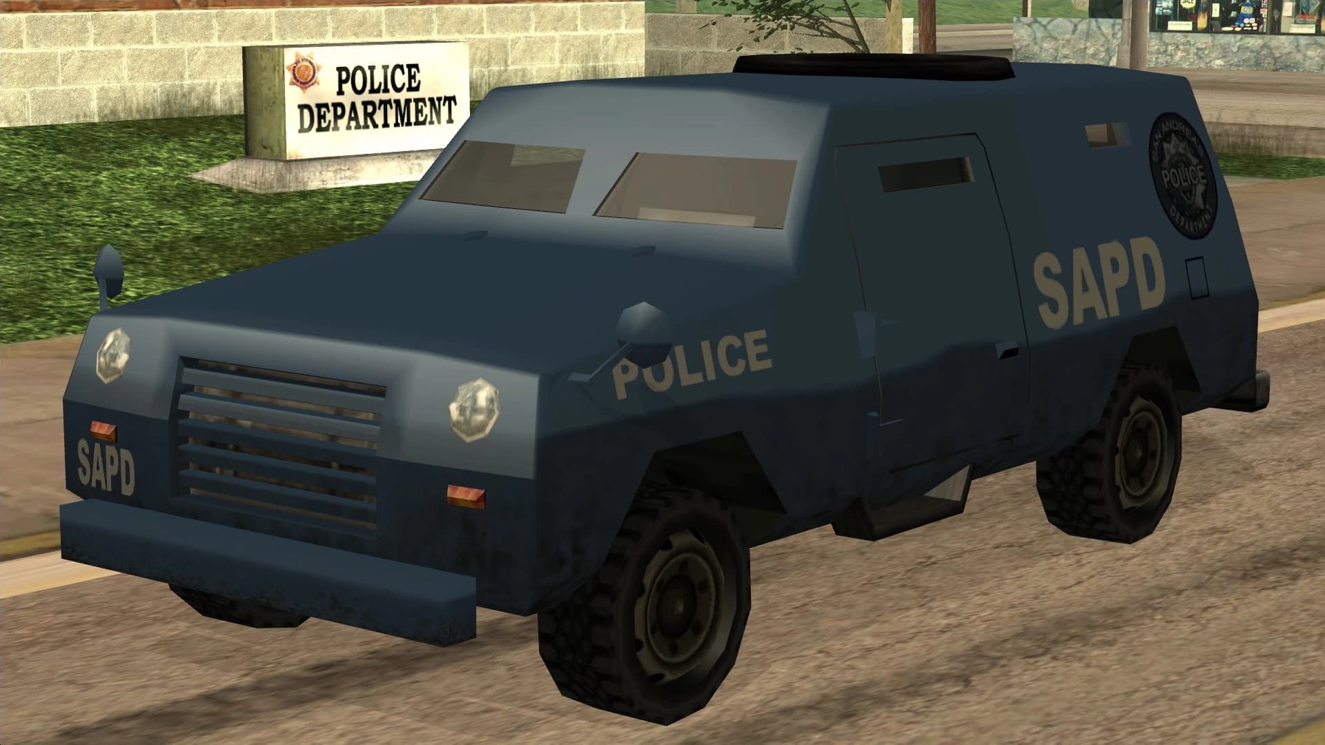 The FBI Truck, an armoured law-enforcement van, front three-quarter view.