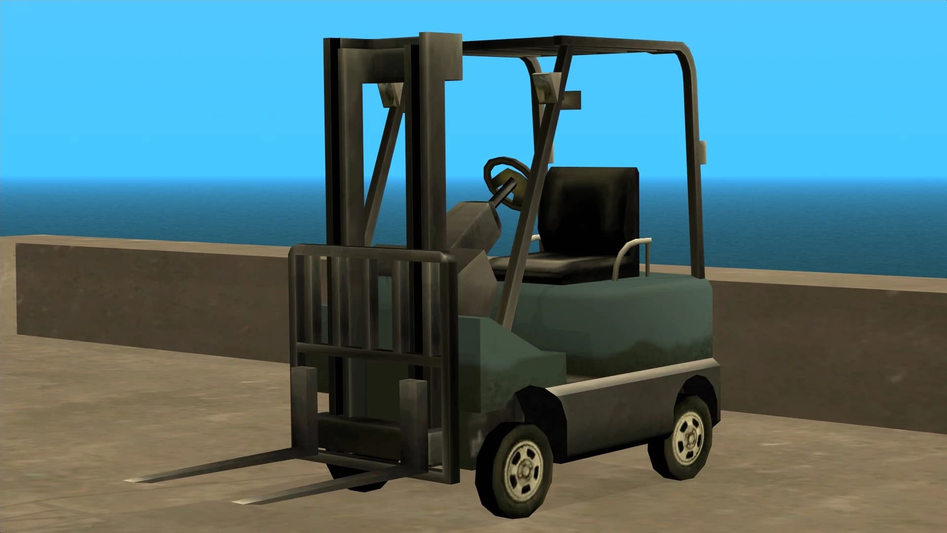 The Forklift, a small warehouse forklift truck, front three-quarter view.