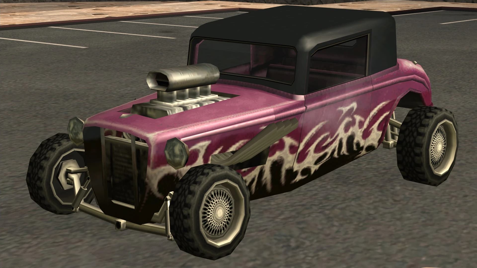 The Hotknife, a chopped hot rod with an exposed engine, front three-quarter view.