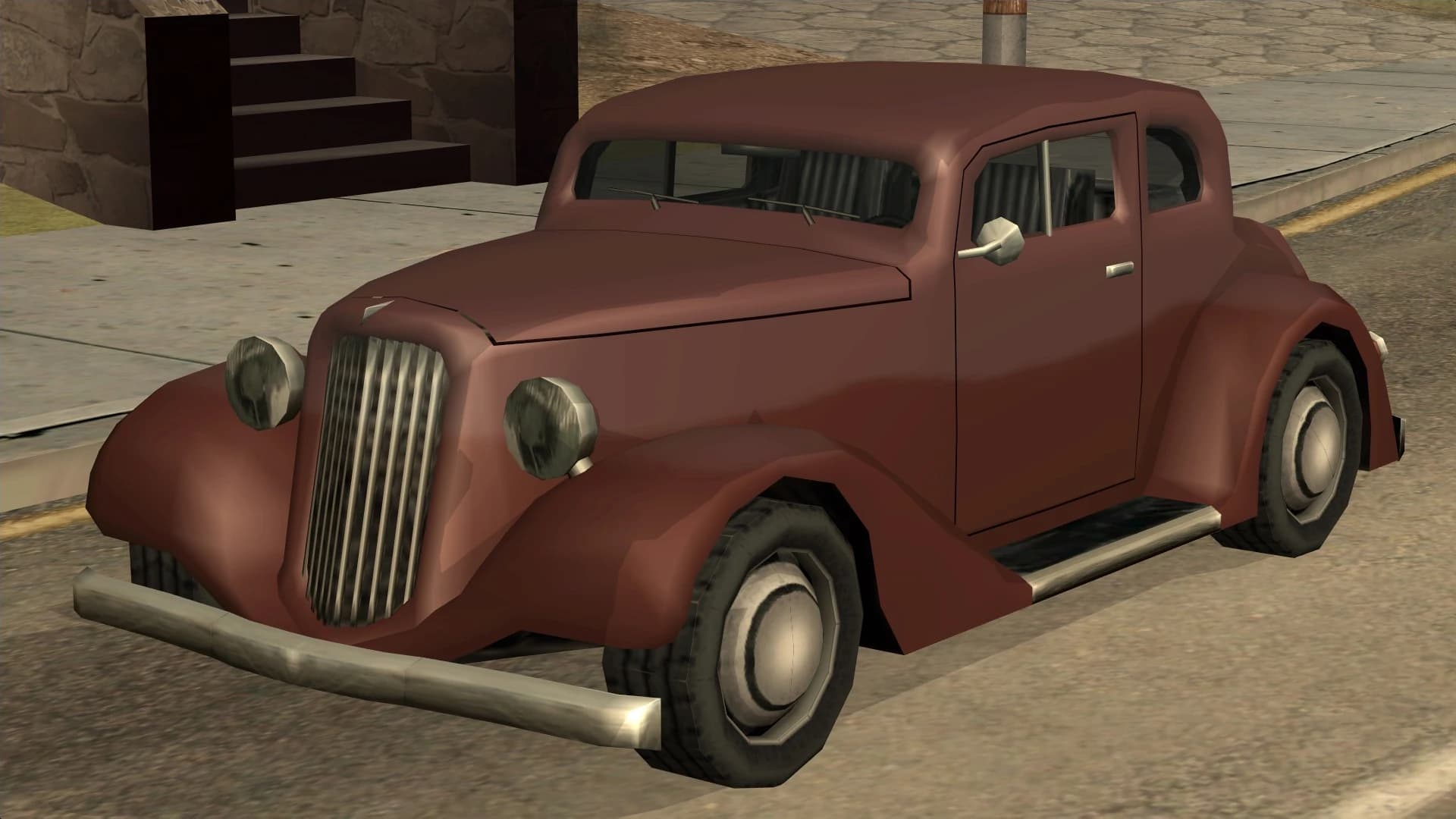 The Hustler, a rounded pre-war hot rod, front three-quarter view.