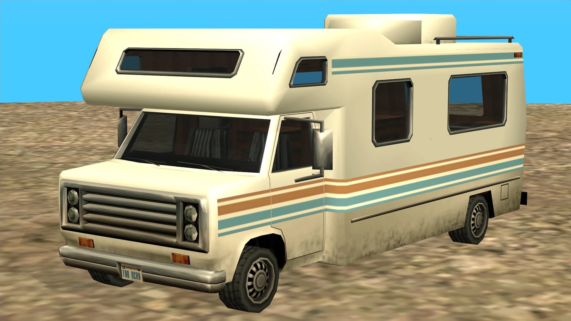 The Journey, a boxy motorhome, front three-quarter view.