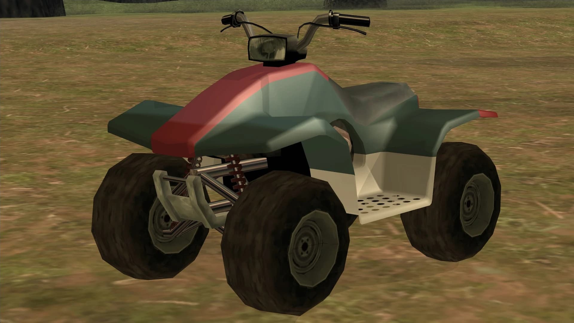 The Quad, a four-wheeled all-terrain quad bike, front three-quarter view.
