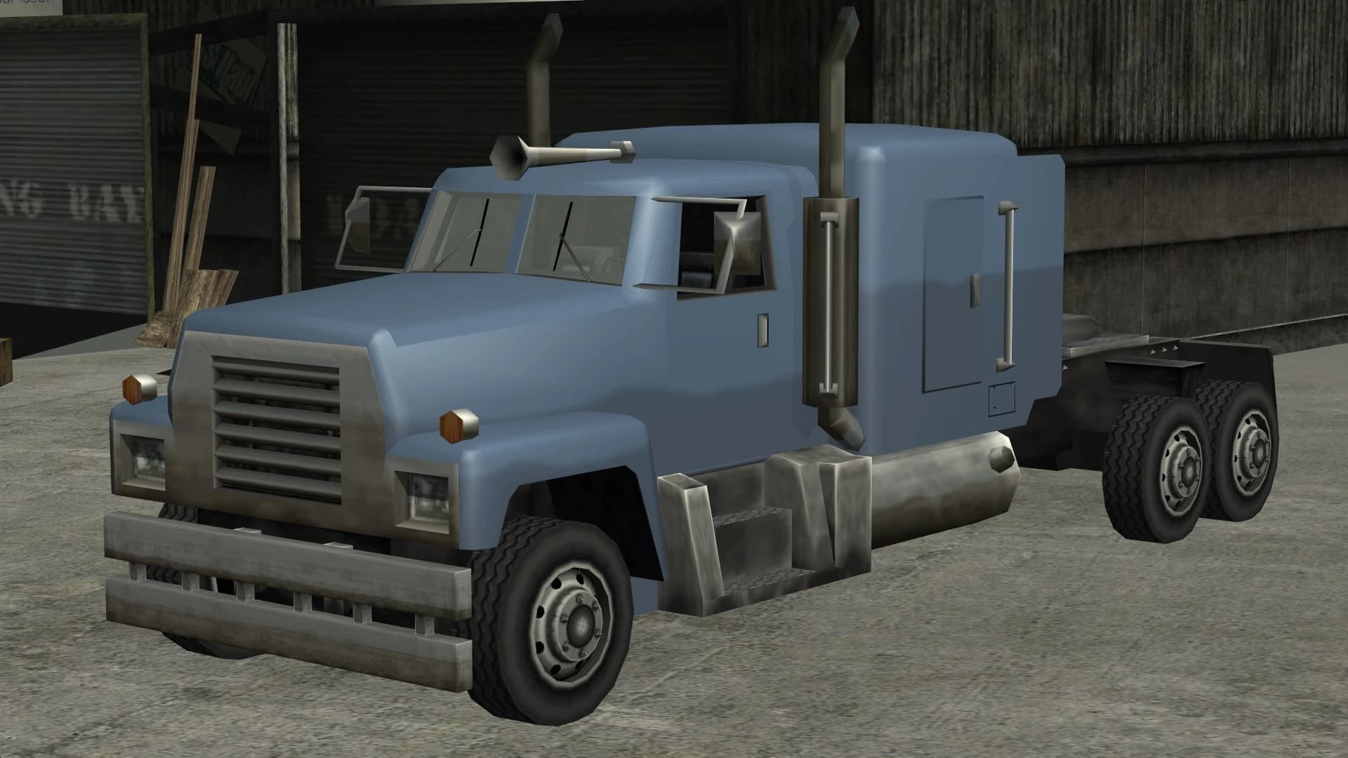 The Tanker, an articulated lorry tractor unit for a fuel trailer, front three-quarter view.
