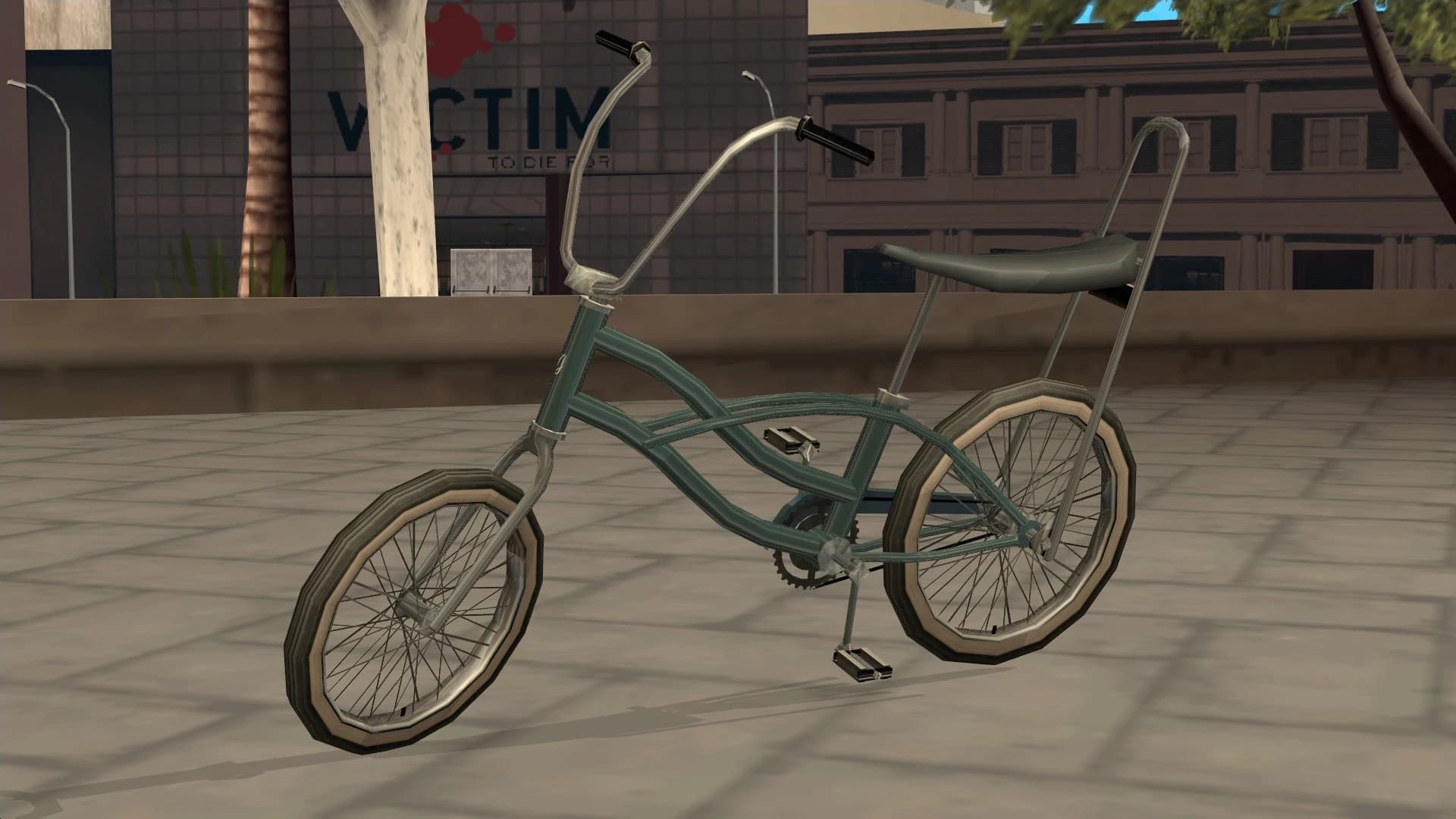 The Bike, a lowrider bicycle with swept handlebars and a banana seat, front three-quarter view.