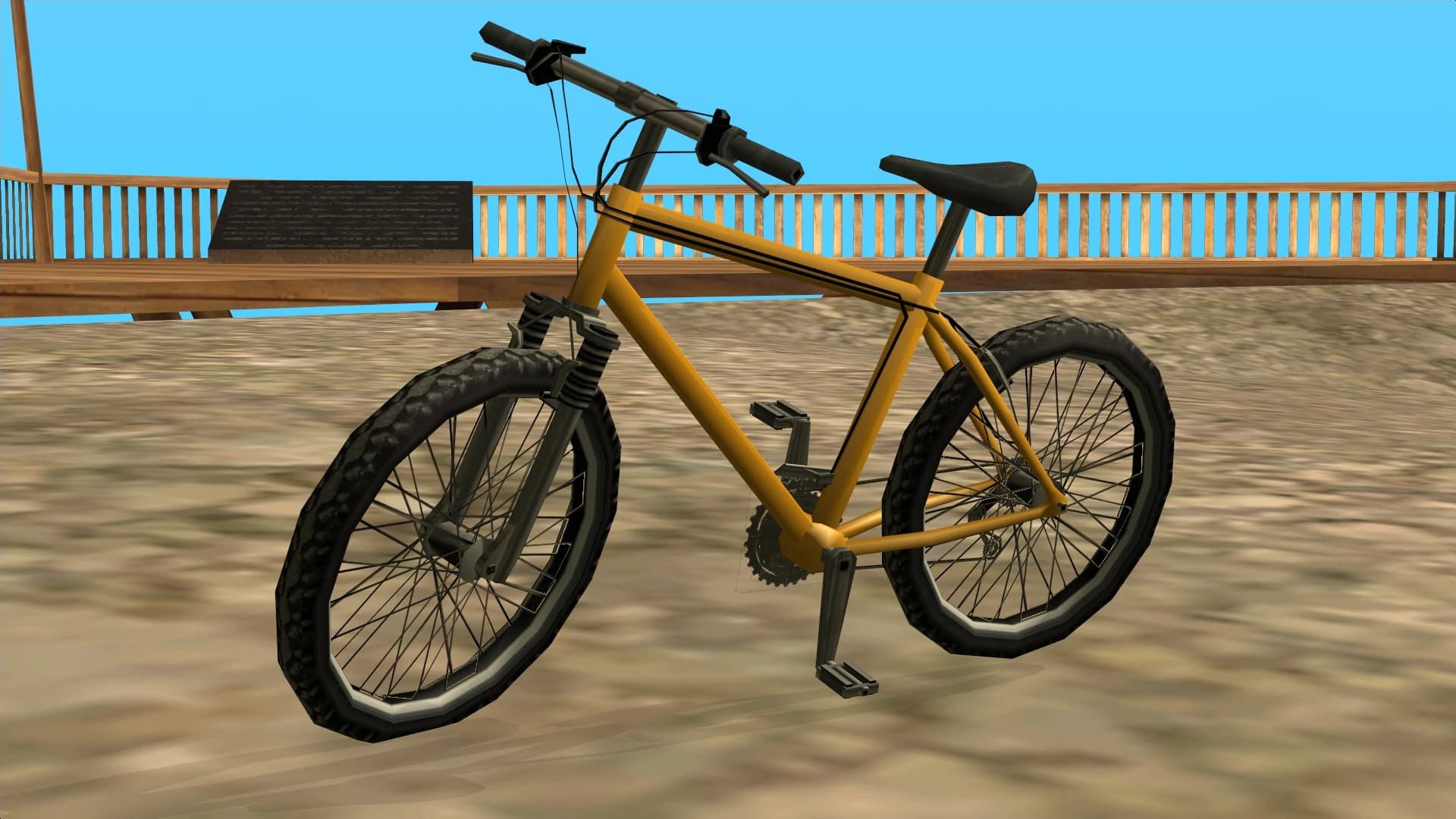 The Mountain Bike, a bicycle with suspension forks and knobbly tyres, front three-quarter view.