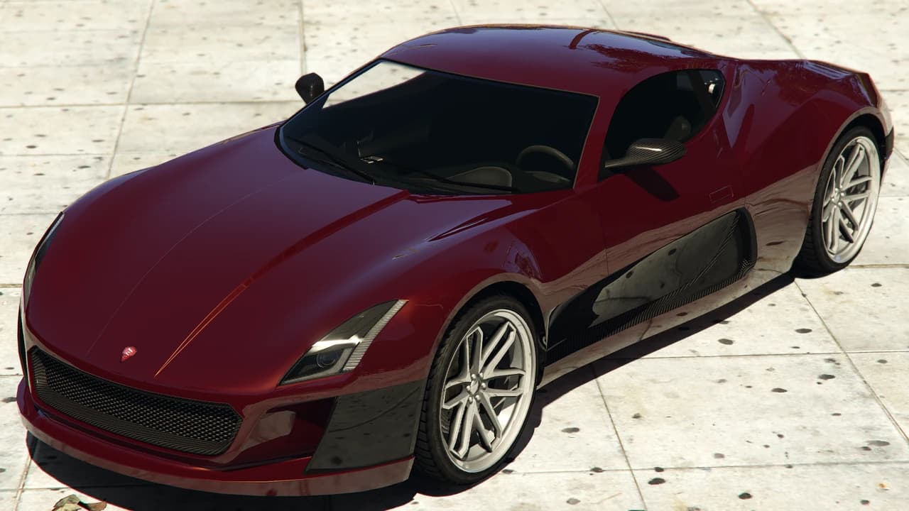 A dark red Coil Cyclone, front three-quarter view.