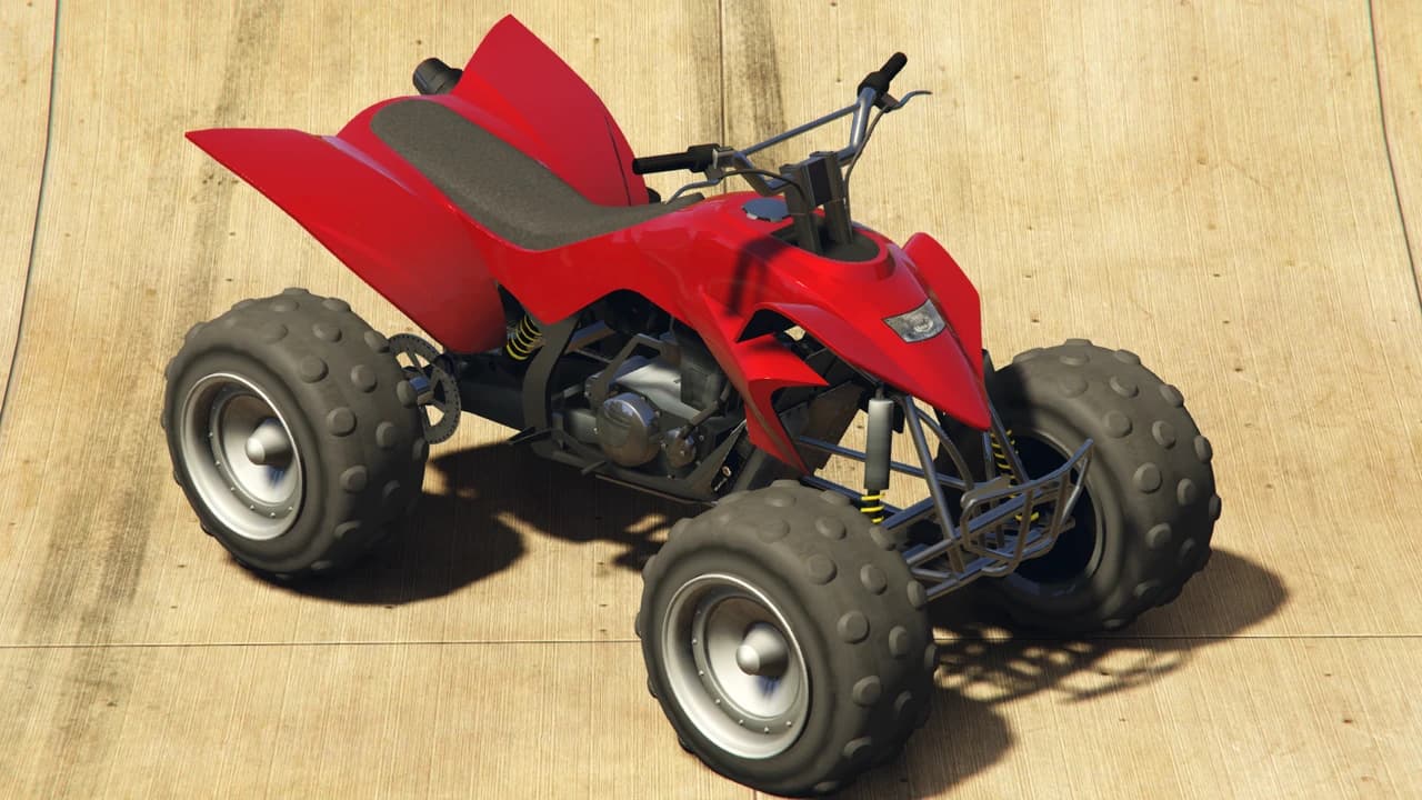A red Nagasaki Blazer quad bike, front three-quarter view.