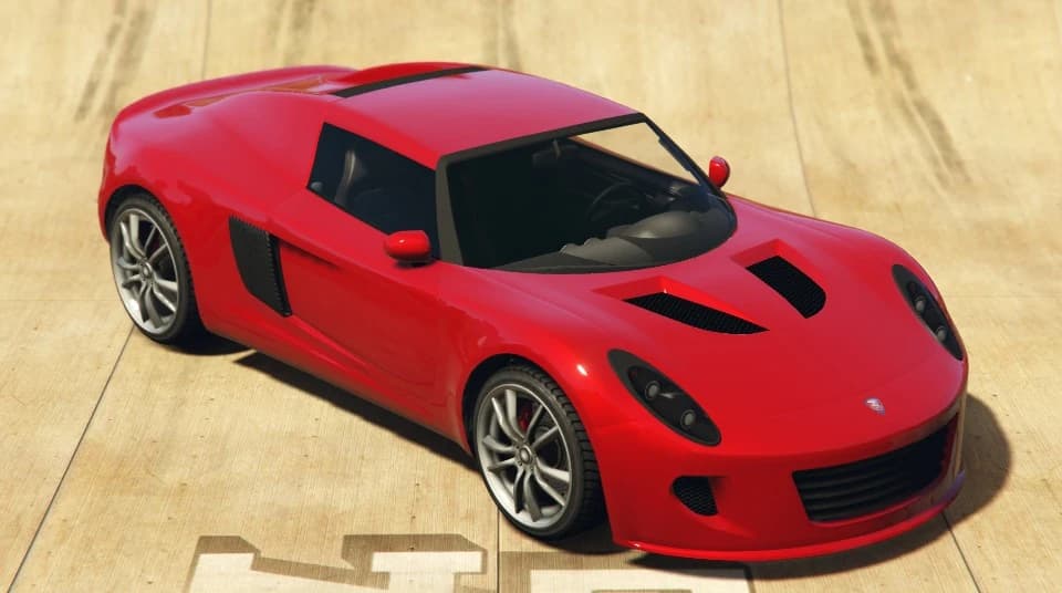 A red Coil Voltic with the roof down, front three-quarter view.