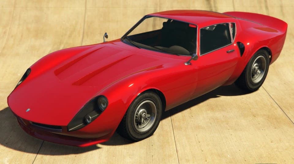 A red Grotti Stinger GT coupe, front three-quarter view.