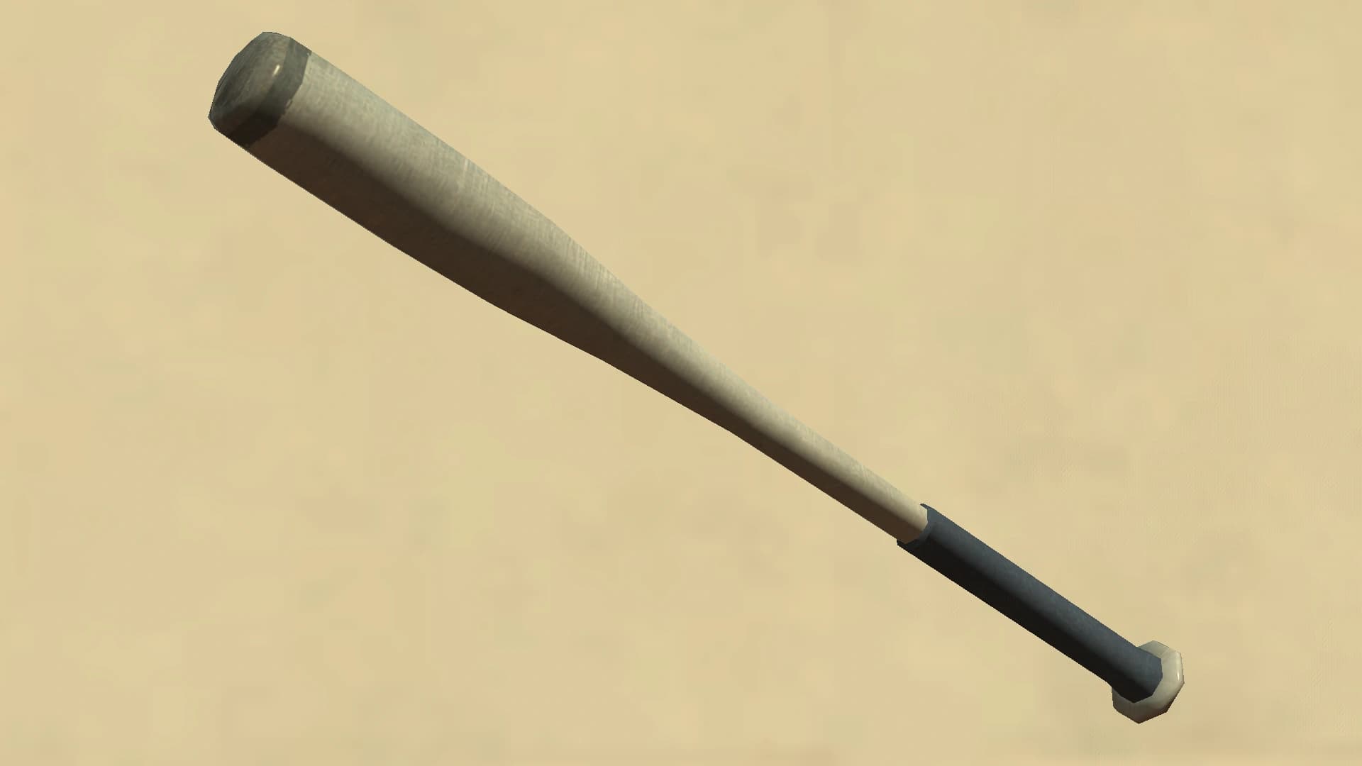 The GTA IV baseball bat: a pale wooden bat with a dark blue grip, on a sand-coloured ground.