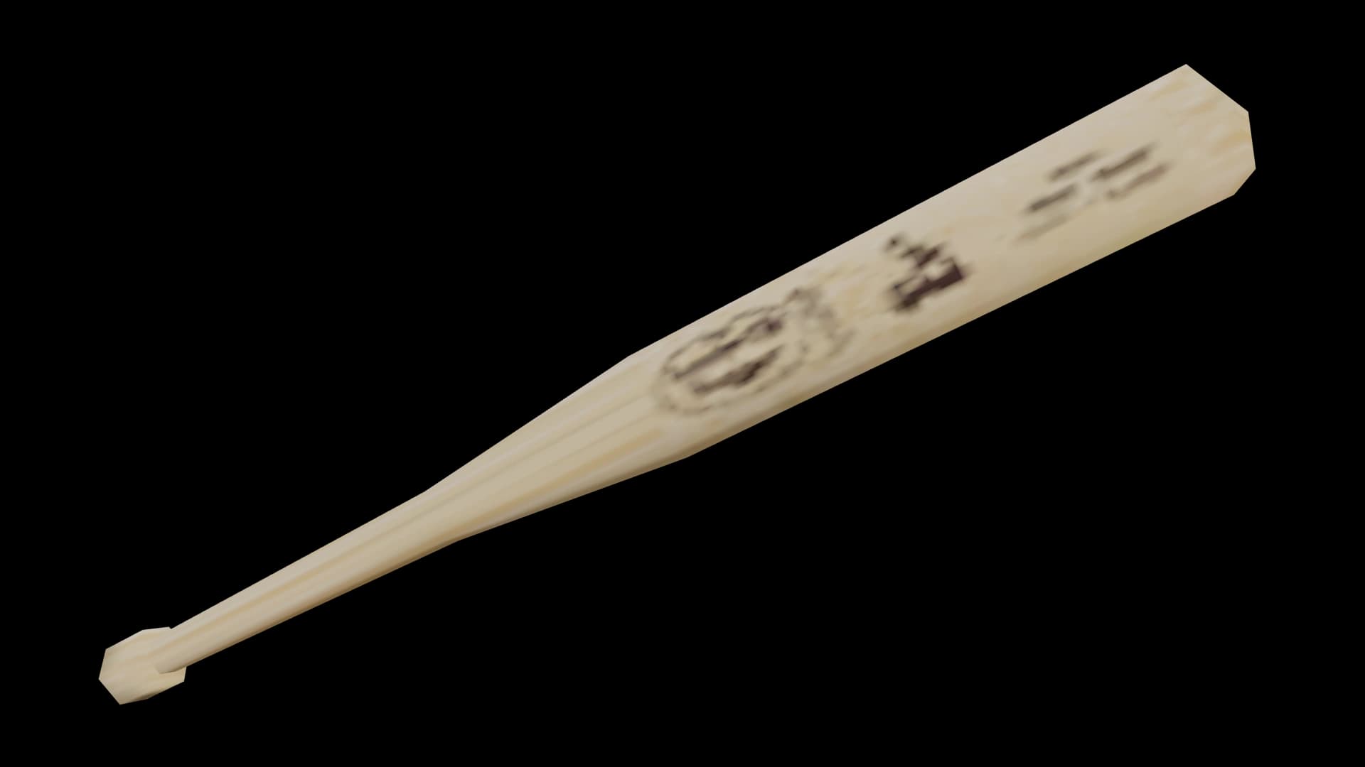 The Vice City baseball bat: a pale wooden bat with a branded maker's mark, on white.