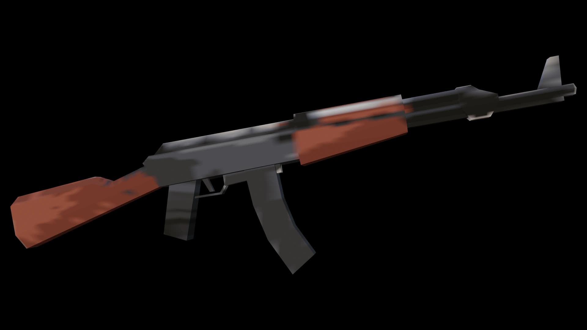 The GTA III AK-47: a flat, low-polygon rifle with a red-brown stock and handguard, on white.